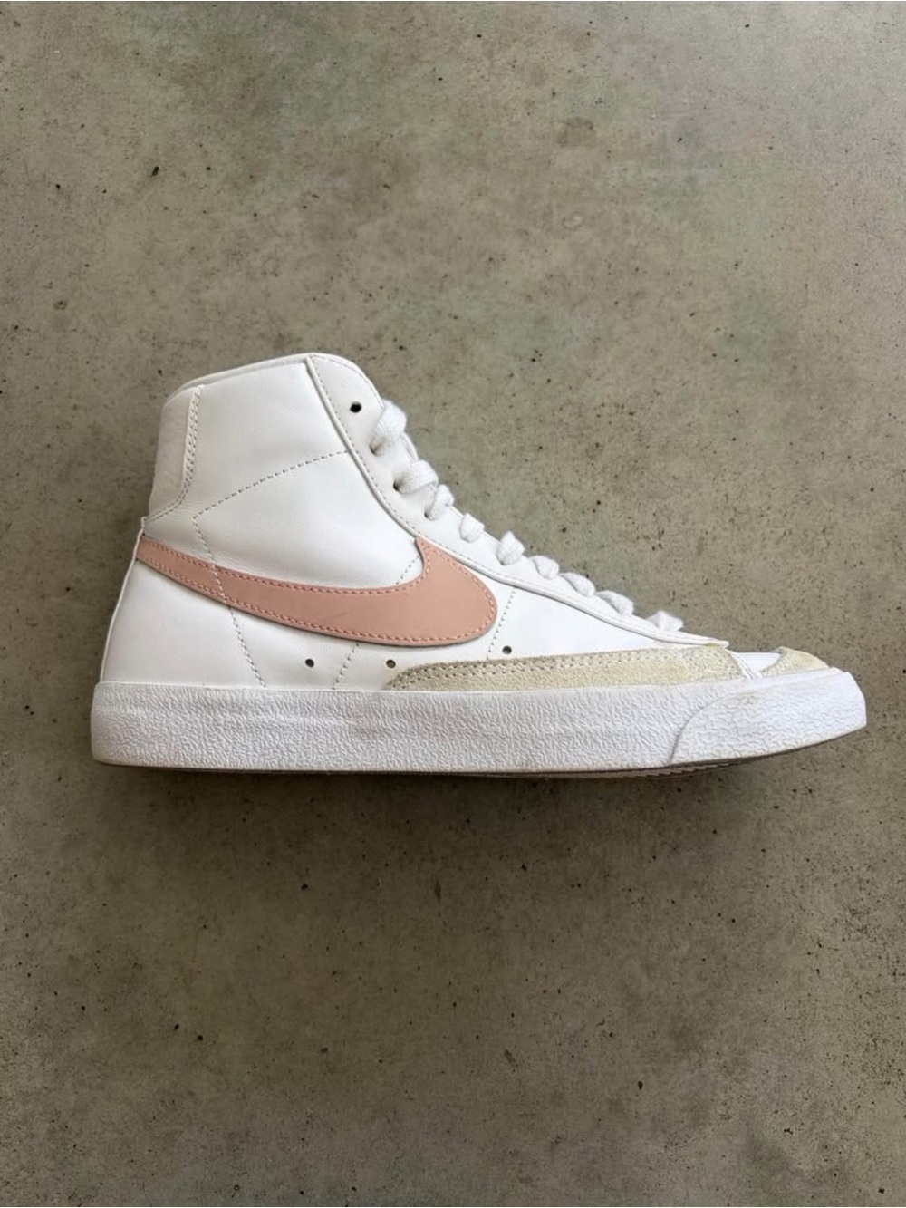 Nike Blazer Mid Women's Sneaker in White with Blush Swoosh